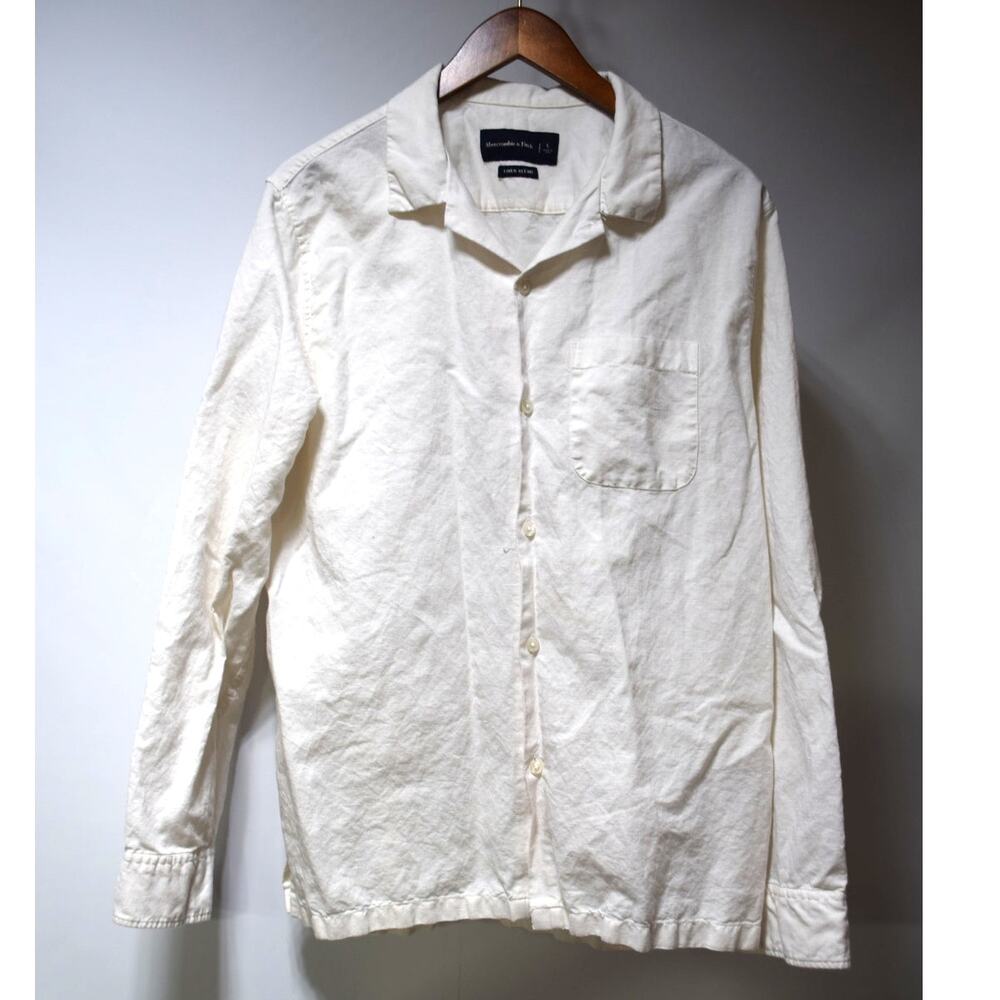 Abercrombie & Fitch Linen Blend Long Sleeve Button Front Shirt White Large